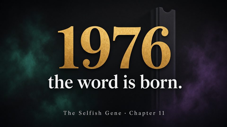 1976 — the word is born. The Selfish Gene, chapter 11.